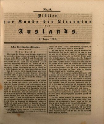 Blätter zur Kunde der Literatur des Auslands (Das Ausland) Mittwoch 31. Januar 1838