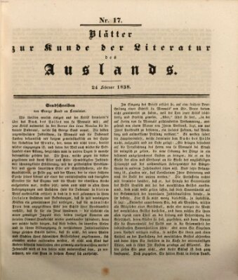 Blätter zur Kunde der Literatur des Auslands (Das Ausland) Samstag 24. Februar 1838