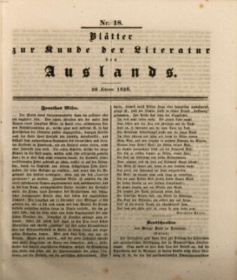 Blätter zur Kunde der Literatur des Auslands (Das Ausland) Mittwoch 28. Februar 1838