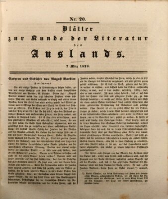 Blätter zur Kunde der Literatur des Auslands (Das Ausland) Mittwoch 7. März 1838