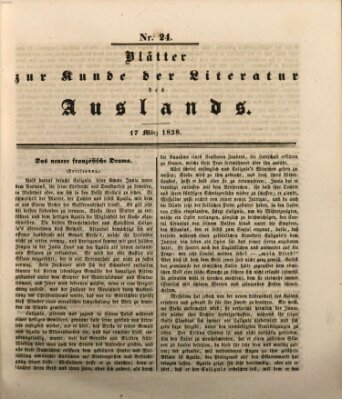 Blätter zur Kunde der Literatur des Auslands (Das Ausland) Samstag 17. März 1838