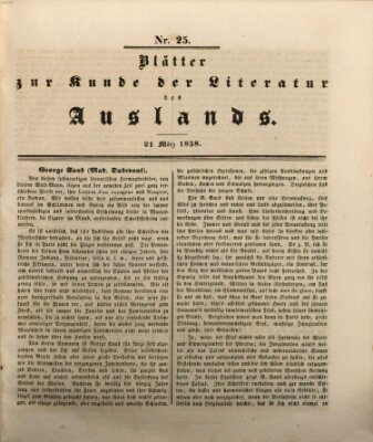 Blätter zur Kunde der Literatur des Auslands (Das Ausland) Mittwoch 21. März 1838