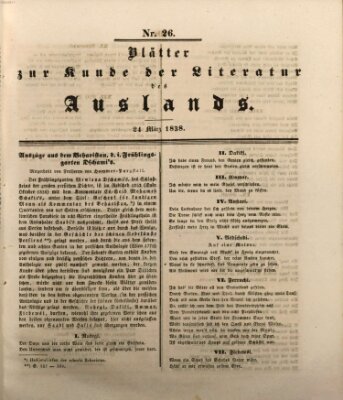 Blätter zur Kunde der Literatur des Auslands (Das Ausland) Samstag 24. März 1838