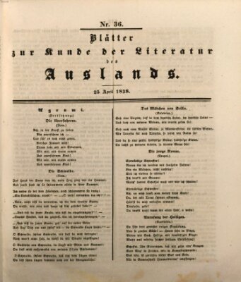 Blätter zur Kunde der Literatur des Auslands (Das Ausland) Mittwoch 25. April 1838