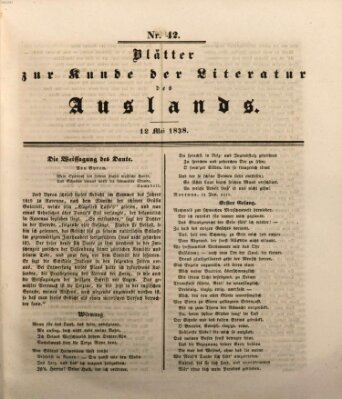 Blätter zur Kunde der Literatur des Auslands (Das Ausland) Samstag 12. Mai 1838