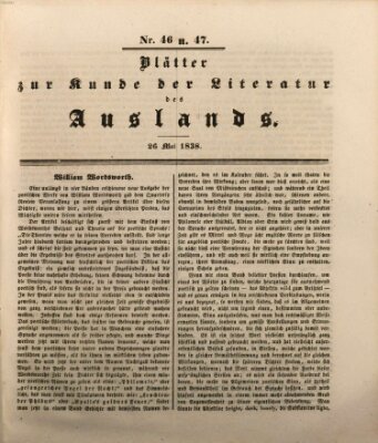 Blätter zur Kunde der Literatur des Auslands (Das Ausland) Samstag 26. Mai 1838