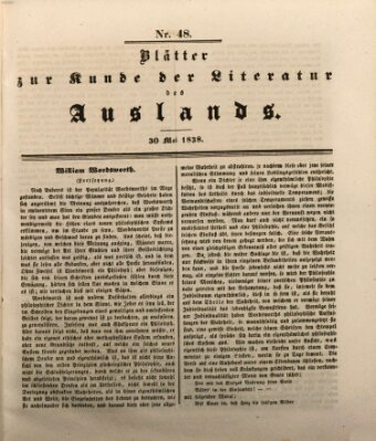 Blätter zur Kunde der Literatur des Auslands (Das Ausland) Mittwoch 30. Mai 1838