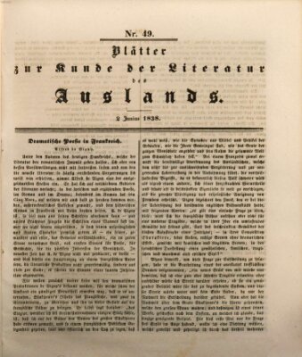 Blätter zur Kunde der Literatur des Auslands (Das Ausland) Samstag 2. Juni 1838