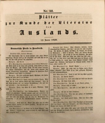 Blätter zur Kunde der Literatur des Auslands (Das Ausland) Mittwoch 13. Juni 1838