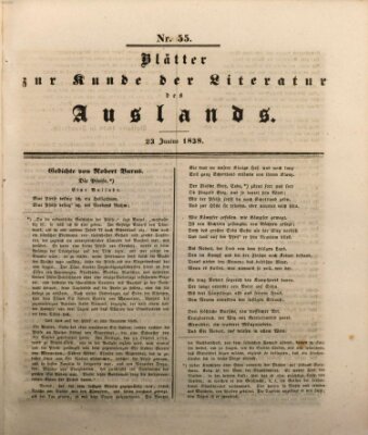 Blätter zur Kunde der Literatur des Auslands (Das Ausland) Samstag 23. Juni 1838