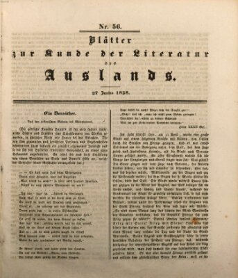 Blätter zur Kunde der Literatur des Auslands (Das Ausland) Mittwoch 27. Juni 1838