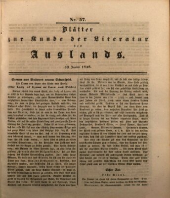 Blätter zur Kunde der Literatur des Auslands (Das Ausland) Samstag 30. Juni 1838