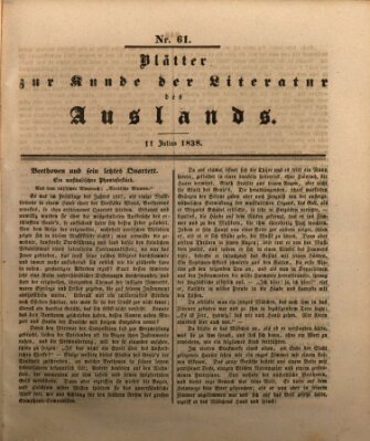 Blätter zur Kunde der Literatur des Auslands (Das Ausland) Mittwoch 11. Juli 1838