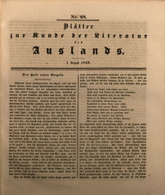 Blätter zur Kunde der Literatur des Auslands (Das Ausland) Mittwoch 1. August 1838