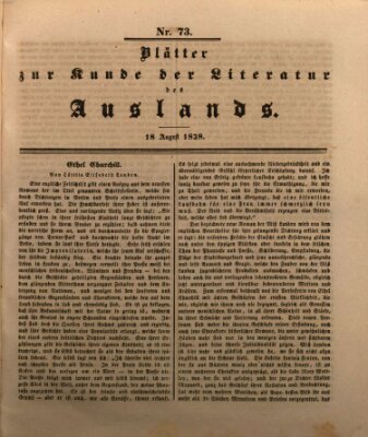 Blätter zur Kunde der Literatur des Auslands (Das Ausland) Samstag 18. August 1838