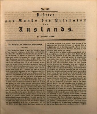 Blätter zur Kunde der Literatur des Auslands (Das Ausland) Samstag 15. September 1838