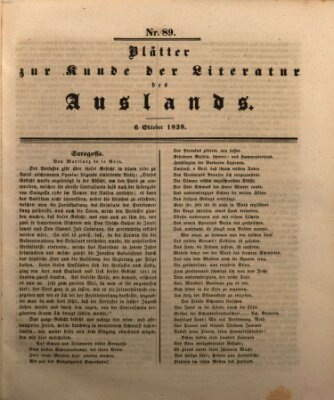 Blätter zur Kunde der Literatur des Auslands (Das Ausland) Samstag 6. Oktober 1838