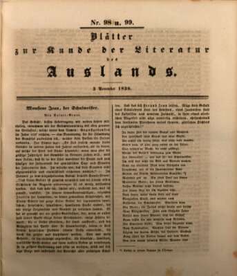 Blätter zur Kunde der Literatur des Auslands (Das Ausland) Samstag 3. November 1838