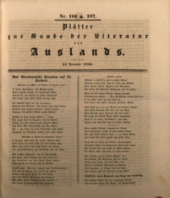 Blätter zur Kunde der Literatur des Auslands (Das Ausland) Samstag 24. November 1838