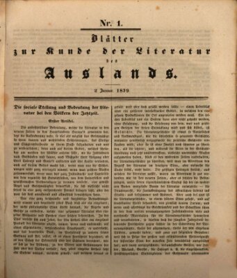 Blätter zur Kunde der Literatur des Auslands (Das Ausland) Mittwoch 2. Januar 1839