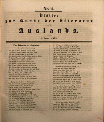 Blätter zur Kunde der Literatur des Auslands (Das Ausland) Mittwoch 9. Januar 1839