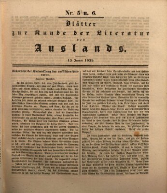 Blätter zur Kunde der Literatur des Auslands (Das Ausland) Sonntag 13. Januar 1839