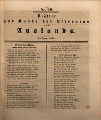 Blätter zur Kunde der Literatur des Auslands (Das Ausland) Mittwoch 23. Januar 1839