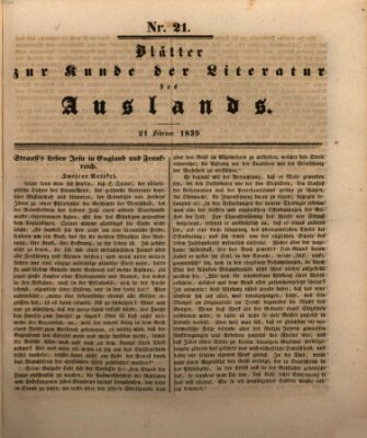 Blätter zur Kunde der Literatur des Auslands (Das Ausland) Donnerstag 21. Februar 1839