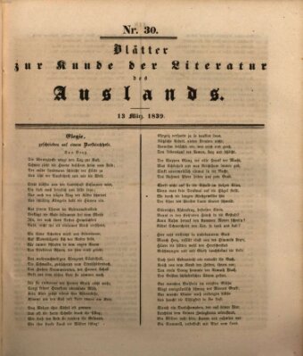 Blätter zur Kunde der Literatur des Auslands (Das Ausland) Mittwoch 13. März 1839