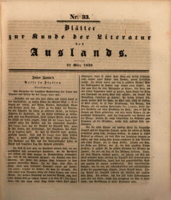 Blätter zur Kunde der Literatur des Auslands (Das Ausland) Donnerstag 21. März 1839