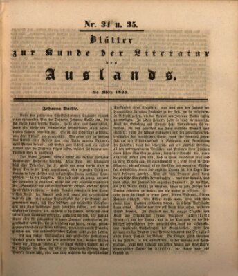 Blätter zur Kunde der Literatur des Auslands (Das Ausland) Sonntag 24. März 1839