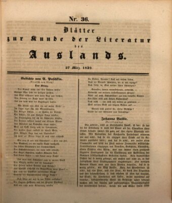 Blätter zur Kunde der Literatur des Auslands (Das Ausland) Mittwoch 27. März 1839