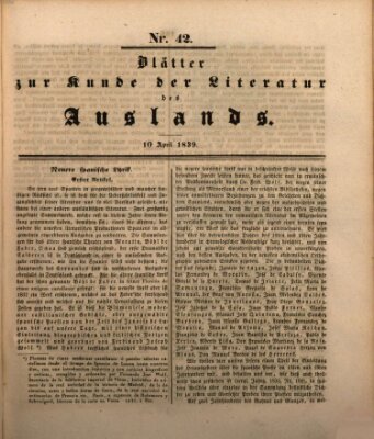 Blätter zur Kunde der Literatur des Auslands (Das Ausland) Mittwoch 10. April 1839