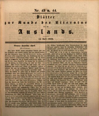 Blätter zur Kunde der Literatur des Auslands (Das Ausland) Sonntag 14. April 1839