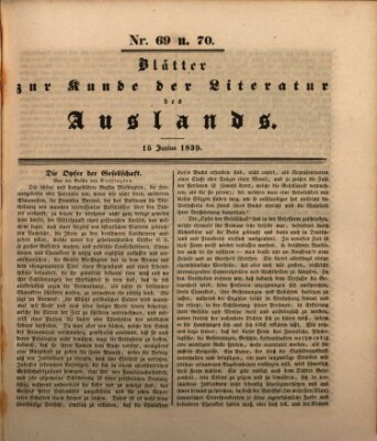 Blätter zur Kunde der Literatur des Auslands (Das Ausland) Samstag 15. Juni 1839