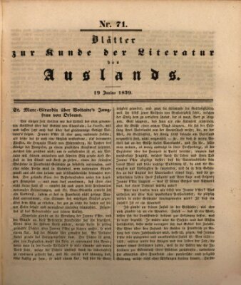 Blätter zur Kunde der Literatur des Auslands (Das Ausland) Mittwoch 19. Juni 1839