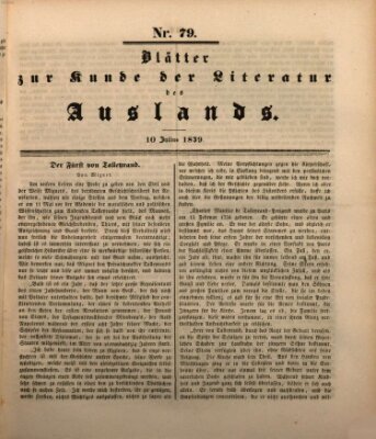 Blätter zur Kunde der Literatur des Auslands (Das Ausland) Mittwoch 10. Juli 1839