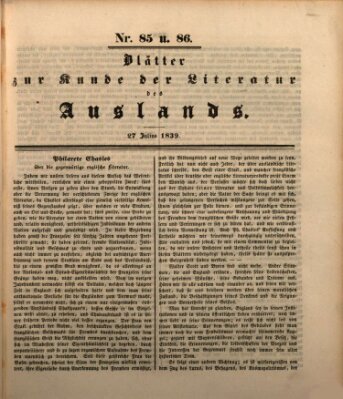 Blätter zur Kunde der Literatur des Auslands (Das Ausland) Samstag 27. Juli 1839