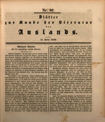 Blätter zur Kunde der Literatur des Auslands (Das Ausland) Mittwoch 31. Juli 1839