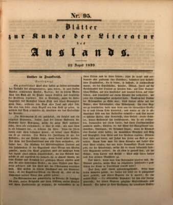 Blätter zur Kunde der Literatur des Auslands (Das Ausland) Donnerstag 22. August 1839