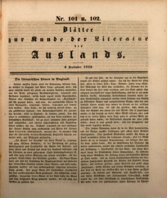 Blätter zur Kunde der Literatur des Auslands (Das Ausland) Sonntag 8. September 1839