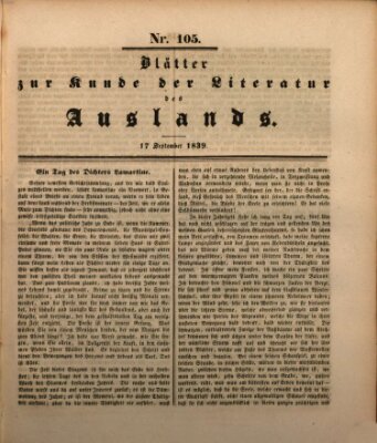 Blätter zur Kunde der Literatur des Auslands (Das Ausland) Dienstag 17. September 1839