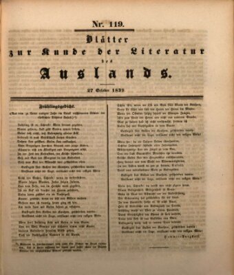 Blätter zur Kunde der Literatur des Auslands (Das Ausland) Sonntag 27. Oktober 1839