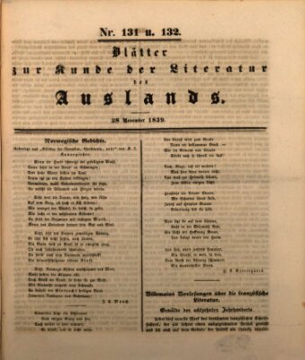 Blätter zur Kunde der Literatur des Auslands (Das Ausland) Donnerstag 28. November 1839