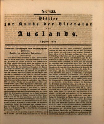 Blätter zur Kunde der Literatur des Auslands (Das Ausland) Sonntag 1. Dezember 1839