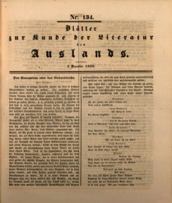 Blätter zur Kunde der Literatur des Auslands (Das Ausland) Donnerstag 5. Dezember 1839