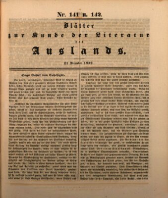 Blätter zur Kunde der Literatur des Auslands (Das Ausland) Samstag 21. Dezember 1839