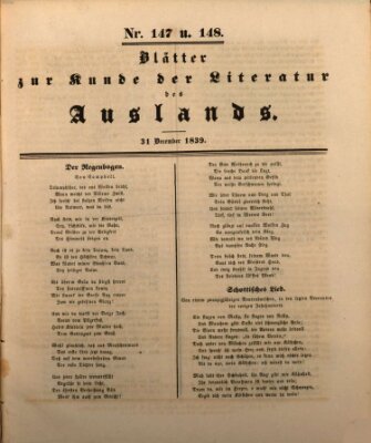 Blätter zur Kunde der Literatur des Auslands (Das Ausland) Dienstag 31. Dezember 1839