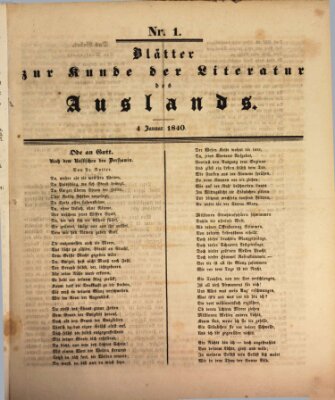 Blätter zur Kunde der Literatur des Auslands (Das Ausland) Samstag 4. Januar 1840