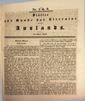 Blätter zur Kunde der Literatur des Auslands (Das Ausland) Mittwoch 15. Januar 1840